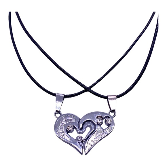 His Her Lovers Husband Wife Couples Silver I Love You Heart Necklaces Set - Picture 1 of 8